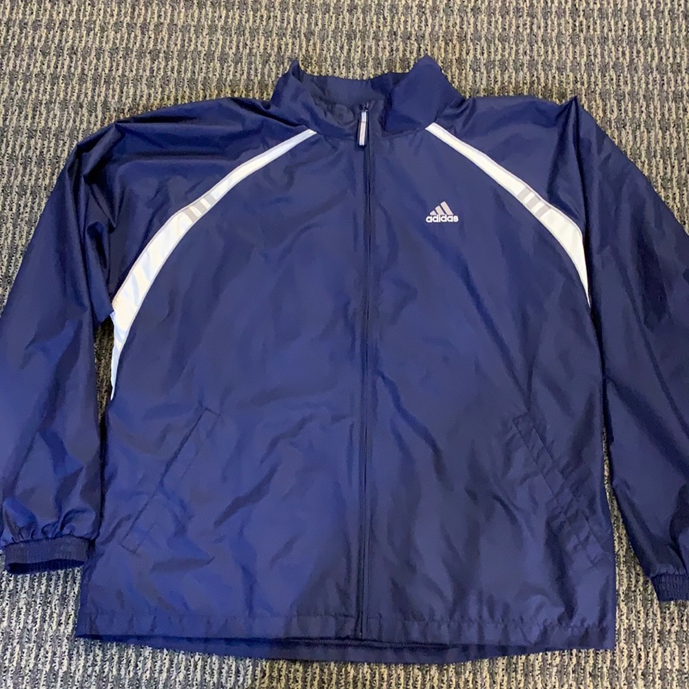🔥Adidas Wind breaker. Navy blue/white/silver. XL